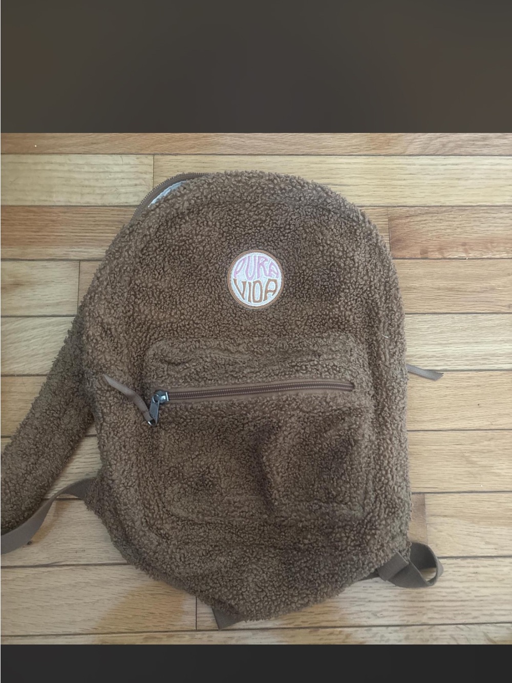 Pura Vida Brown Sherpa Plush Backpack with Front Pocket